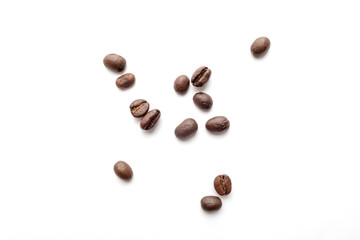 Coffee beans isolated on white background. Close-up.