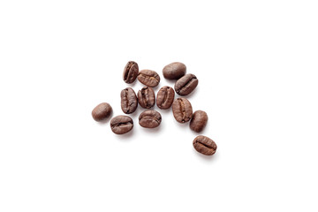 Coffee beans isolated on white background. Close-up.