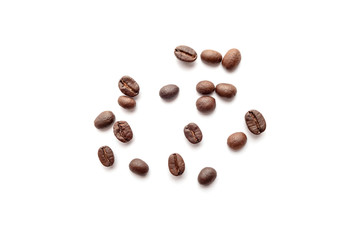 Coffee beans isolated on white background. Close-up.