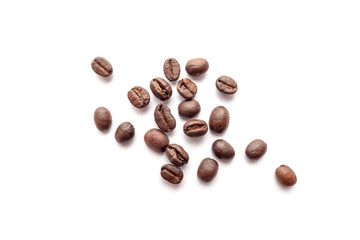 Coffee beans isolated on white background. Close-up.
