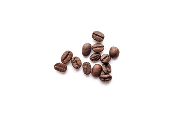 Coffee beans isolated on white background. Close-up.