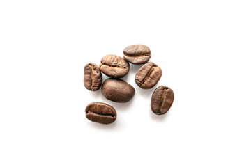 Coffee beans isolated on white background. Close-up.