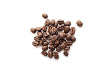 Coffee beans isolated on white background. Close-up.