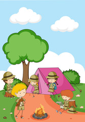Camping kids in nature