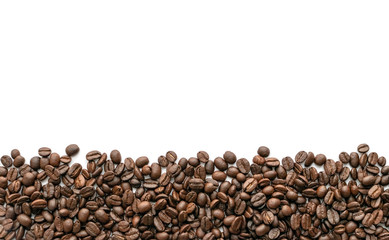 Roasted coffee beans on white background. Close-up.