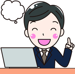 男性会社員の笑顔で解説説明プレゼン