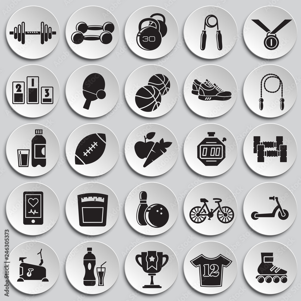 Poster healthy life icons set on plates background for graphic and web design, modern simple vector sign. i