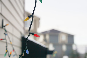 Christmas Lights left outdoors in winter after christmas