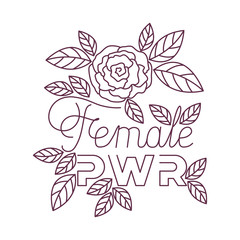 female power label with roses icons