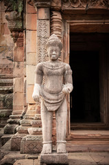 Carved stone God guard of Phanom Rung castle in Buriram, Thailand