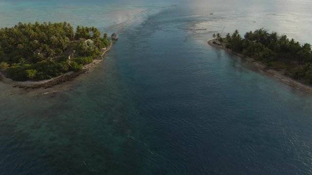 Aerial View of the Avatoru Lagoon Pass in Rangiroa Atoll, French Polynesia
