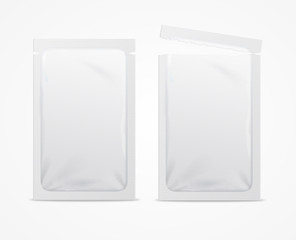 Realistic 3d Detailed White Blank Foil or Plastic Sachet Template Mockup Set. Vector
