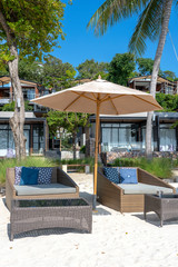 Rest zone on a tropical beach near summer sea in Thailand. Summer, travel, vacation and holiday concept