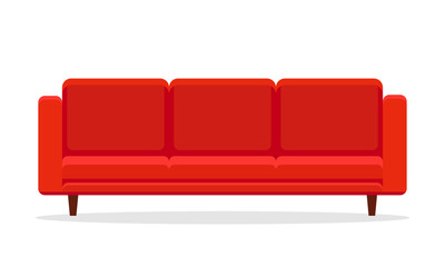 Red sofa isolated on white background. Vector flat illustration. 