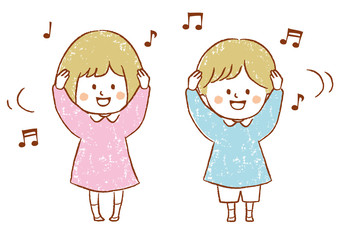 楽しく踊る子供たち　手描き風