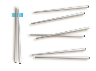 Chopsticks. Set Accessories for Sushi Isolated on White Background. Vector Illustration