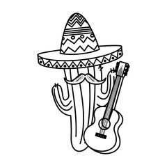 mexican cactus with hat maricachi and guitar