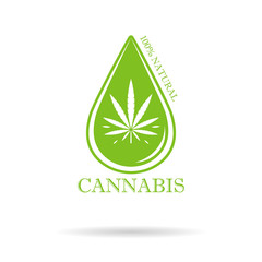 Marijuana leaf. Medical cannabis. Hemp oil. Cannabis extract. Icon product label and logo graphic template. Isolated vector illustration.
