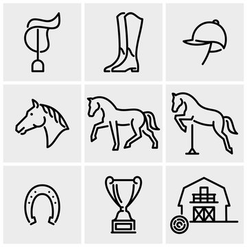 Equestrian icon set. Horses vector symbols.