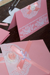 Making greeting cards from paper, cardboard and tape.