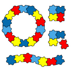 Fototapeta premium Colorful puzzles pieces. Puzzle circle, round. Jigsaw puzzle template.