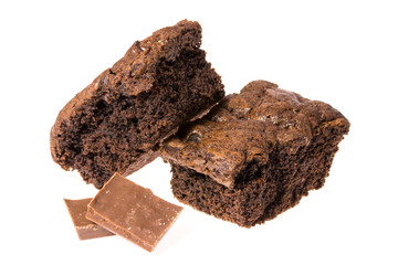 Chocolate brownies isolated on white background, homemade bakery and dessert concept
