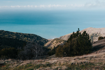 landscape with mountains and blue sky