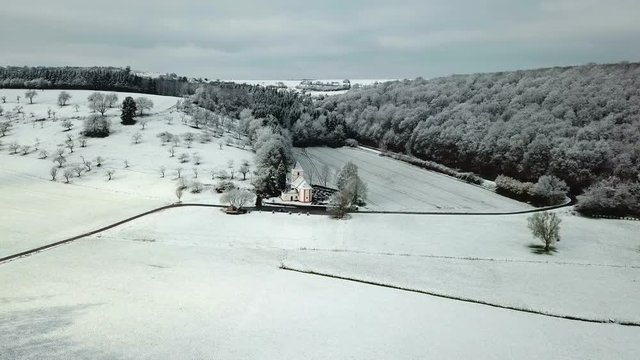 Aerial view of St. Jakobus Chapel near Fisch, Saargau, Rhineland-Palatinate, Germany, Europe