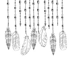 Hand drawn arrow and feathers, ethnic elements. Tribal theme.