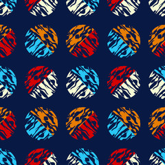 Polka dot seamless pattern. Mosaic of circles with patterned texture. Geometric background. Can be used for wallpaper, textile, invitation card, web page background.