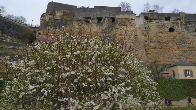 Bock Casemates, seen from Alzette Valley, Grund, Luxembourg City, Grand Duchy of Luxembourg, Europe
