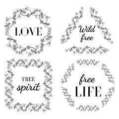 Vector Set of Boho Style Frames and hand drawn elements.