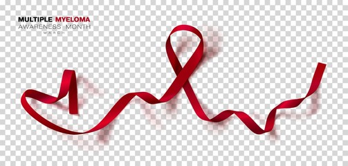 Multiple Myeloma Awareness Month. Burgundy Color Ribbon Isolated On Transparent Background. Vector Design Template For Poster.