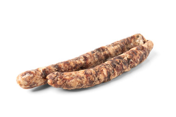 Dried pork sausage isolated on white background. 