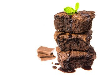 Chocolate brownies isolated on white background, homemade bakery and dessert concept