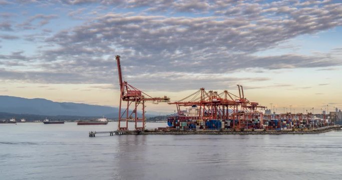 Time lapse of docks at Downtown Eastside at dusk, Vancouver, British Columbia, Canada, North America