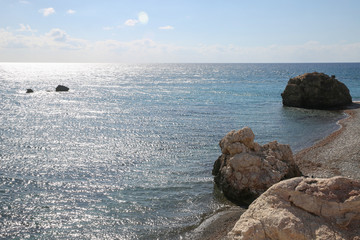 Cyprus - Mediterranean Sea beach. Petra tou Romiou - Aphrodite's Rock.