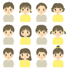 Cute children avatar vector collection. Boys and girls half body vector with different hairstyle