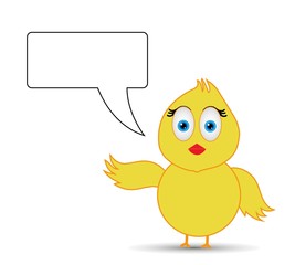 a message , chit chat or speech bubble with cute chick