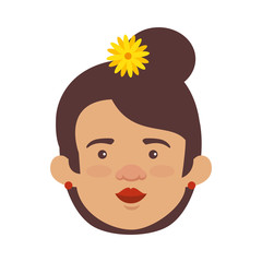 traditional mexican woman head with hair flower