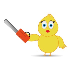 chick with chainsaw work concept