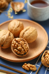 Walnuts in wood vintage plate