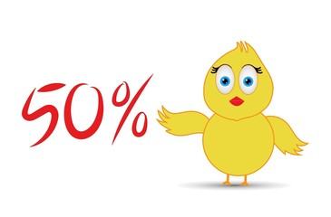 chick with 50%  percentage sign