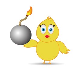 chick holding bomb which is ready to blast