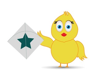 chick playing with kite