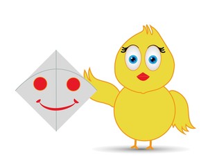 chick playing with kite