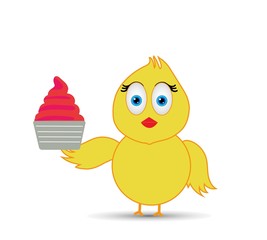 chick enjoying a cup ice cream
