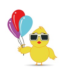 chick having fun or playing with balloons