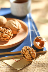 Walnuts in wood vintage plate