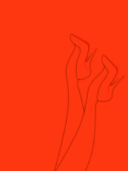 Female legs close up. Women's legs dressed in classic high-heeled shoes. Abstract coral background. The color of the year 2019 Live Coral. 3D vector illustration. Paper cut out style.